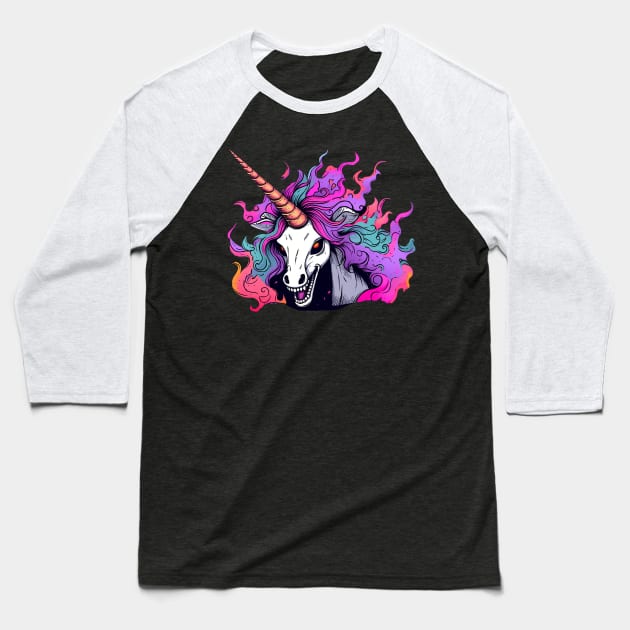 evil unicorn Baseball T-Shirt by dorapeterx